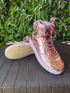 Metallic Rose Gold Light-Up High-Top Sneakers